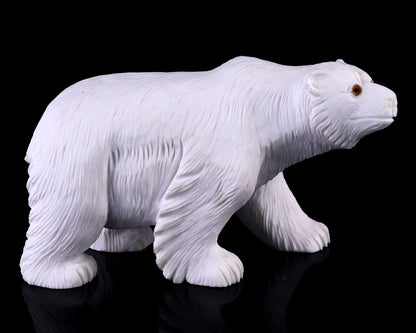 6.2" White Jade Hand Carved Crystal Polar Bear Sculpture Crystallumi