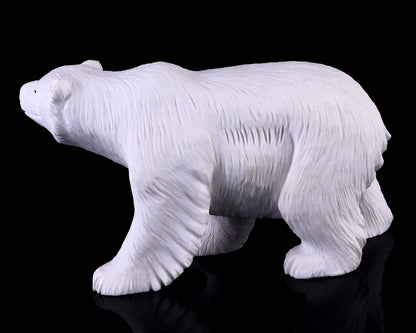 6.2" White Jade Hand Carved Crystal Polar Bear Sculpture Crystallumi