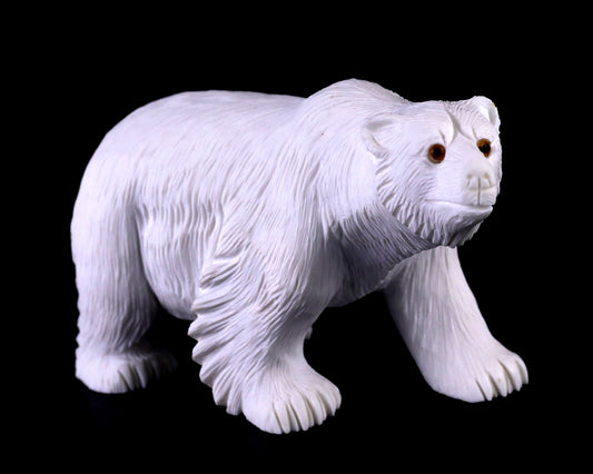 6.2" White Jade Hand Carved Crystal Polar Bear Sculpture Crystallumi