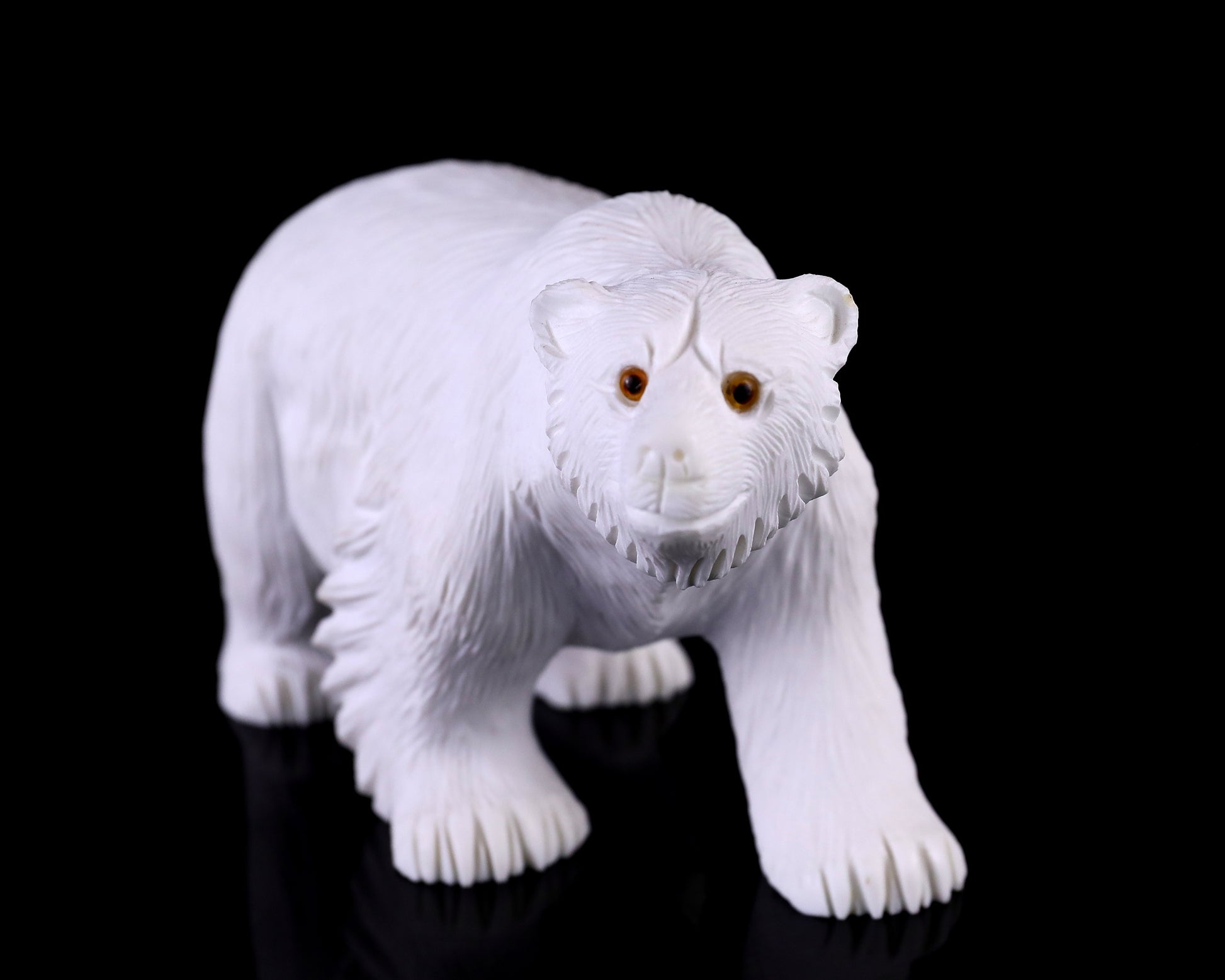 6.2" White Jade Hand Carved Crystal Polar Bear Sculpture Crystallumi