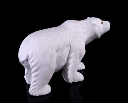 6.2" White Jade Hand Carved Crystal Polar Bear Sculpture Crystallumi