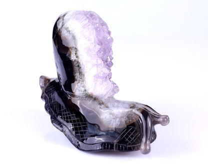 6.3" Amethyst Druse Agate Hand Carved Crystal Snail Sculpture Crystallumi