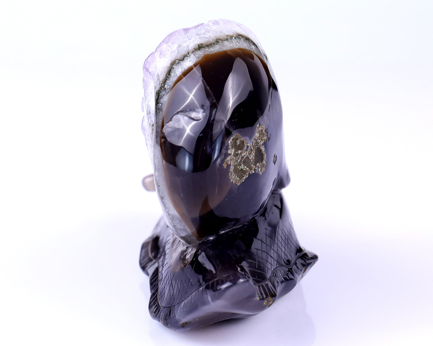 6.3" Amethyst Druse Agate Hand Carved Crystal Snail Sculpture Crystallumi