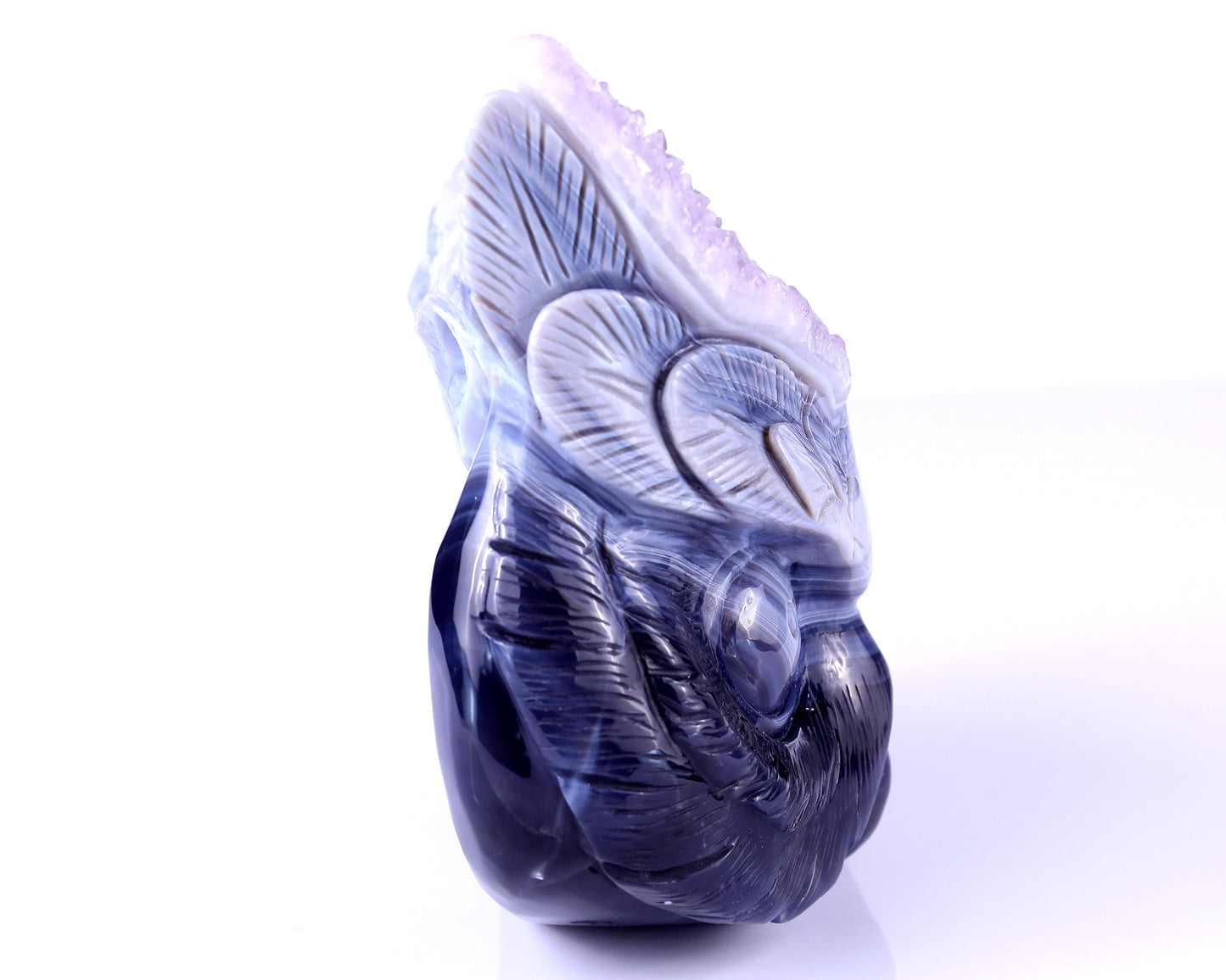 6.3" Amethyst Geode Agate Hand Carved Crystal Owl Sculpture Crystallumi