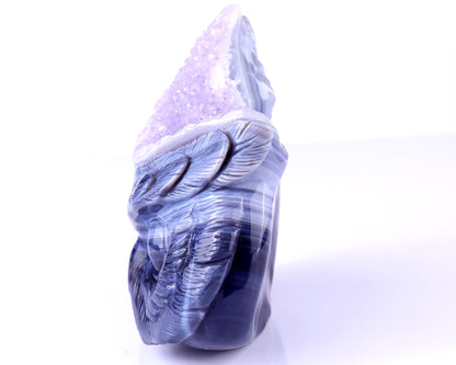 6.3" Amethyst Geode Agate Hand Carved Crystal Owl Sculpture Crystallumi