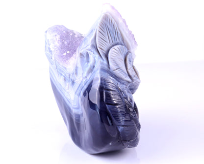 6.3" Amethyst Geode Agate Hand Carved Crystal Owl Sculpture Crystallumi