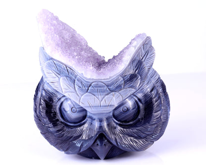 6.3" Amethyst Geode Agate Hand Carved Crystal Owl Sculpture Crystallumi