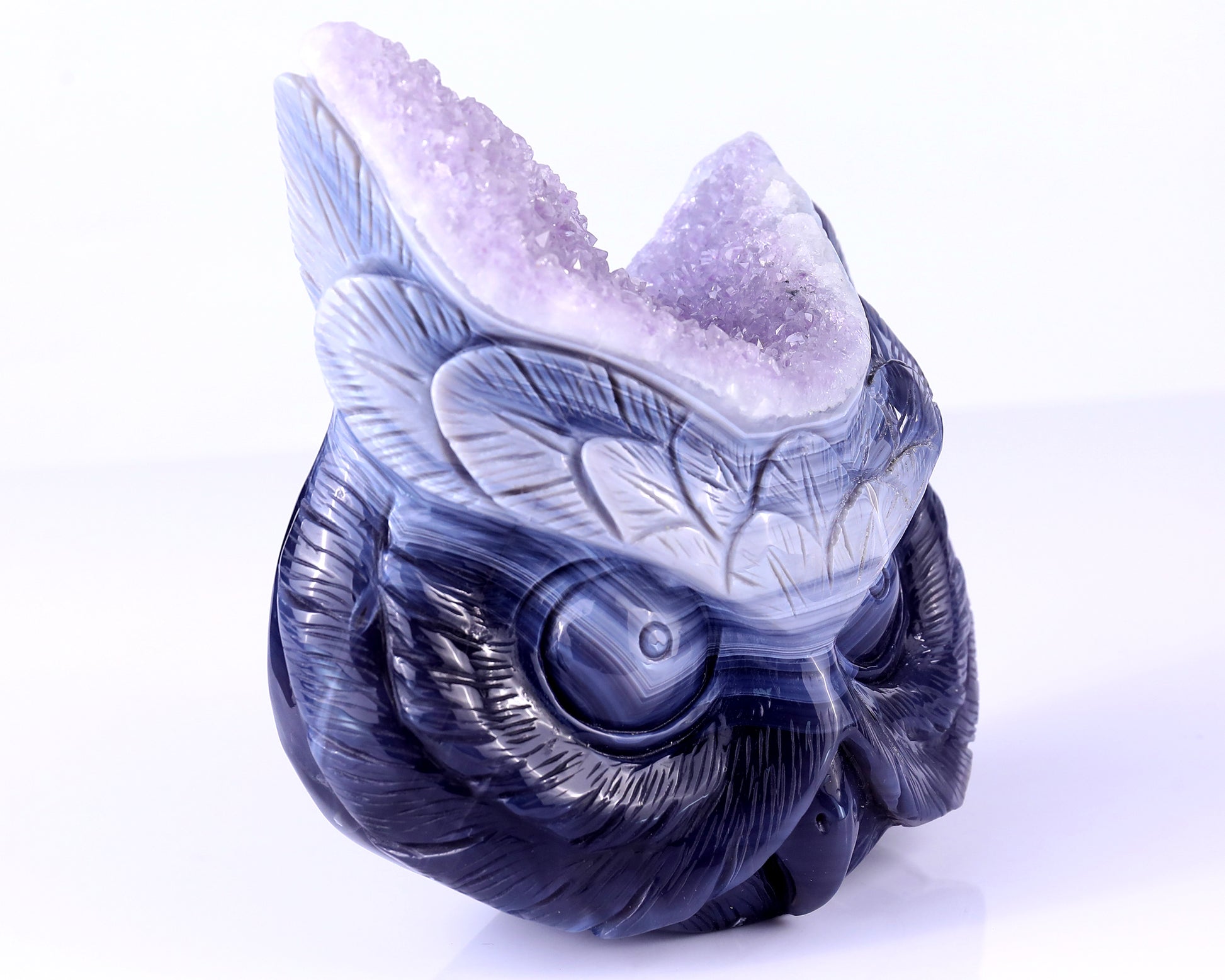 6.3" Amethyst Geode Agate Hand Carved Crystal Owl Sculpture Crystallumi