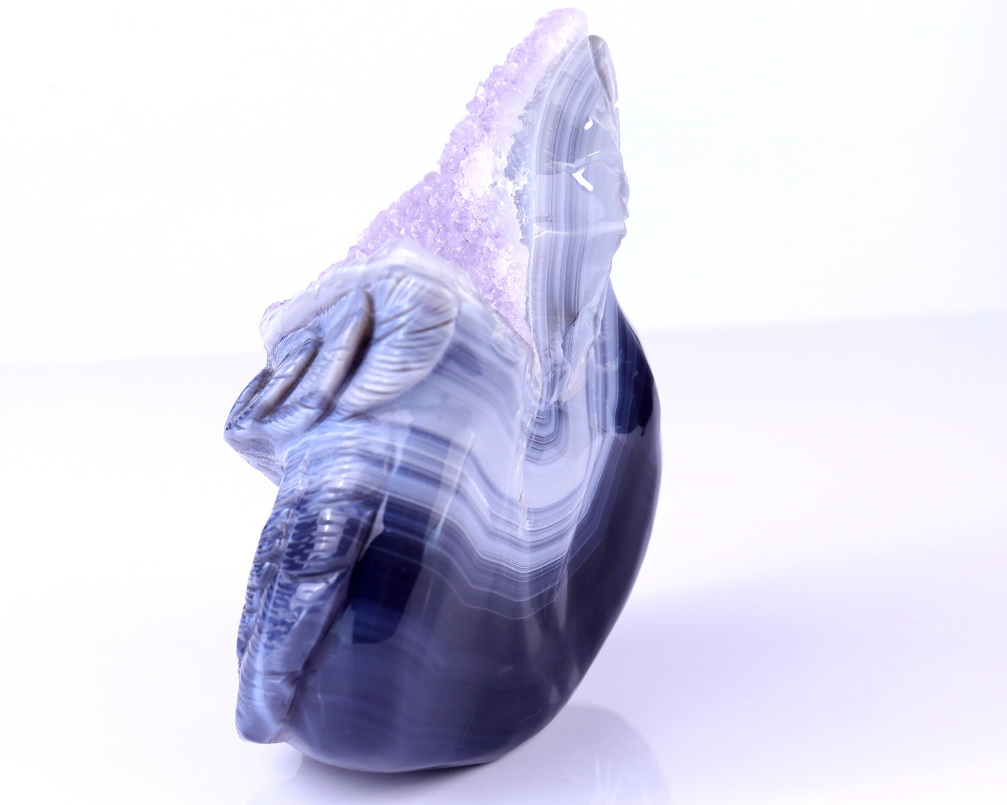 6.3" Amethyst Geode Agate Hand Carved Crystal Owl Sculpture Crystallumi