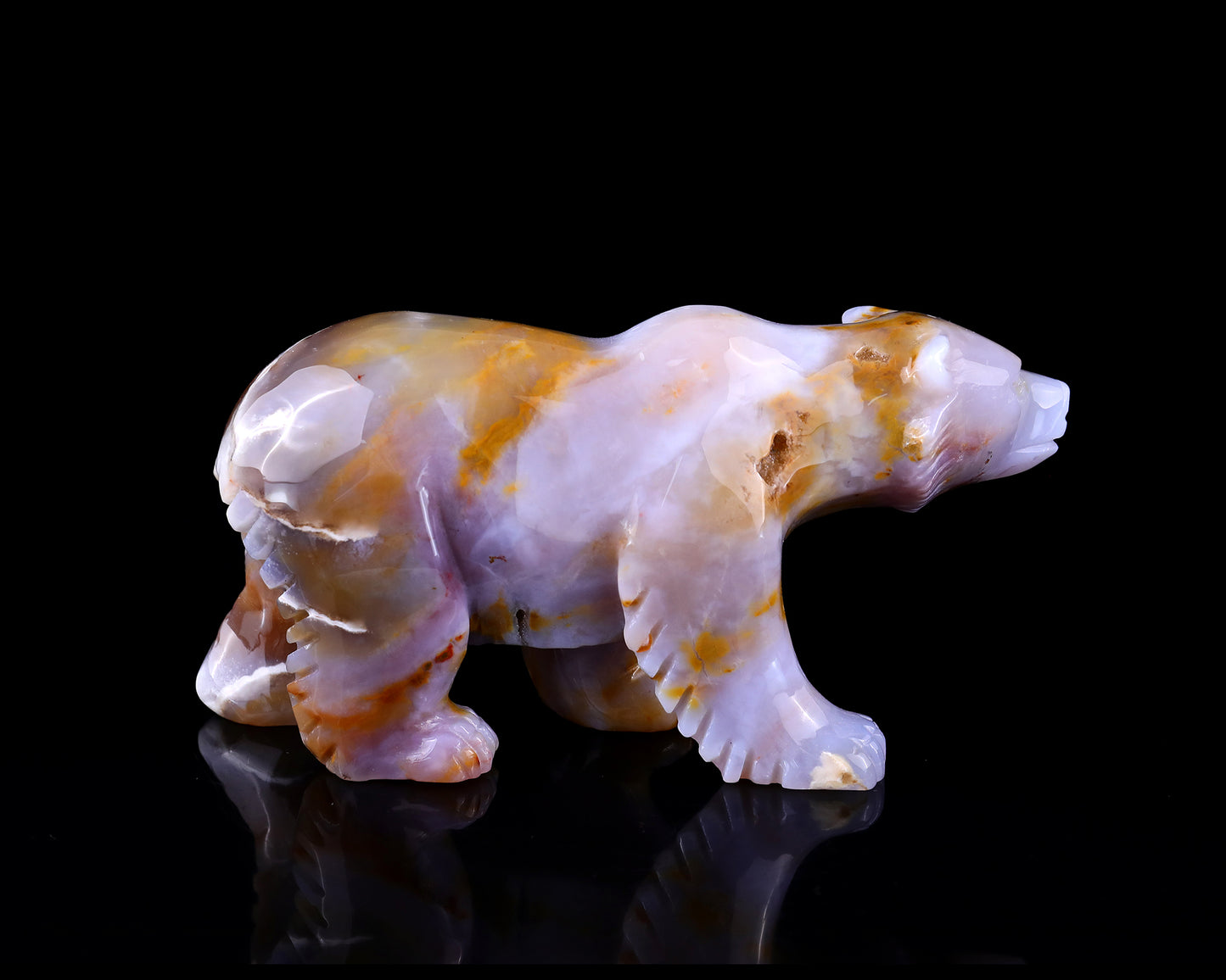 6.3" Chalcedony Hand Carved Crystal Polar Bear Sculpture Crystallumi