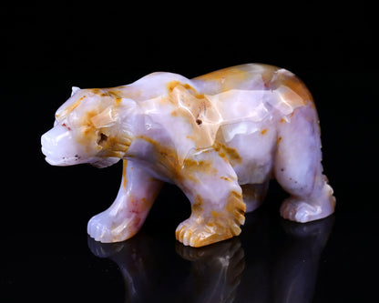 6.3" Chalcedony Hand Carved Crystal Polar Bear Sculpture Crystallumi