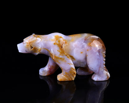 6.3" Chalcedony Hand Carved Crystal Polar Bear Sculpture Crystallumi