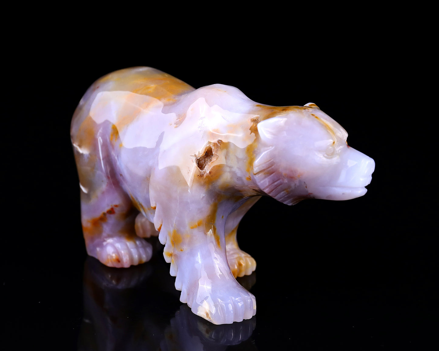 6.3" Chalcedony Hand Carved Crystal Polar Bear Sculpture Crystallumi