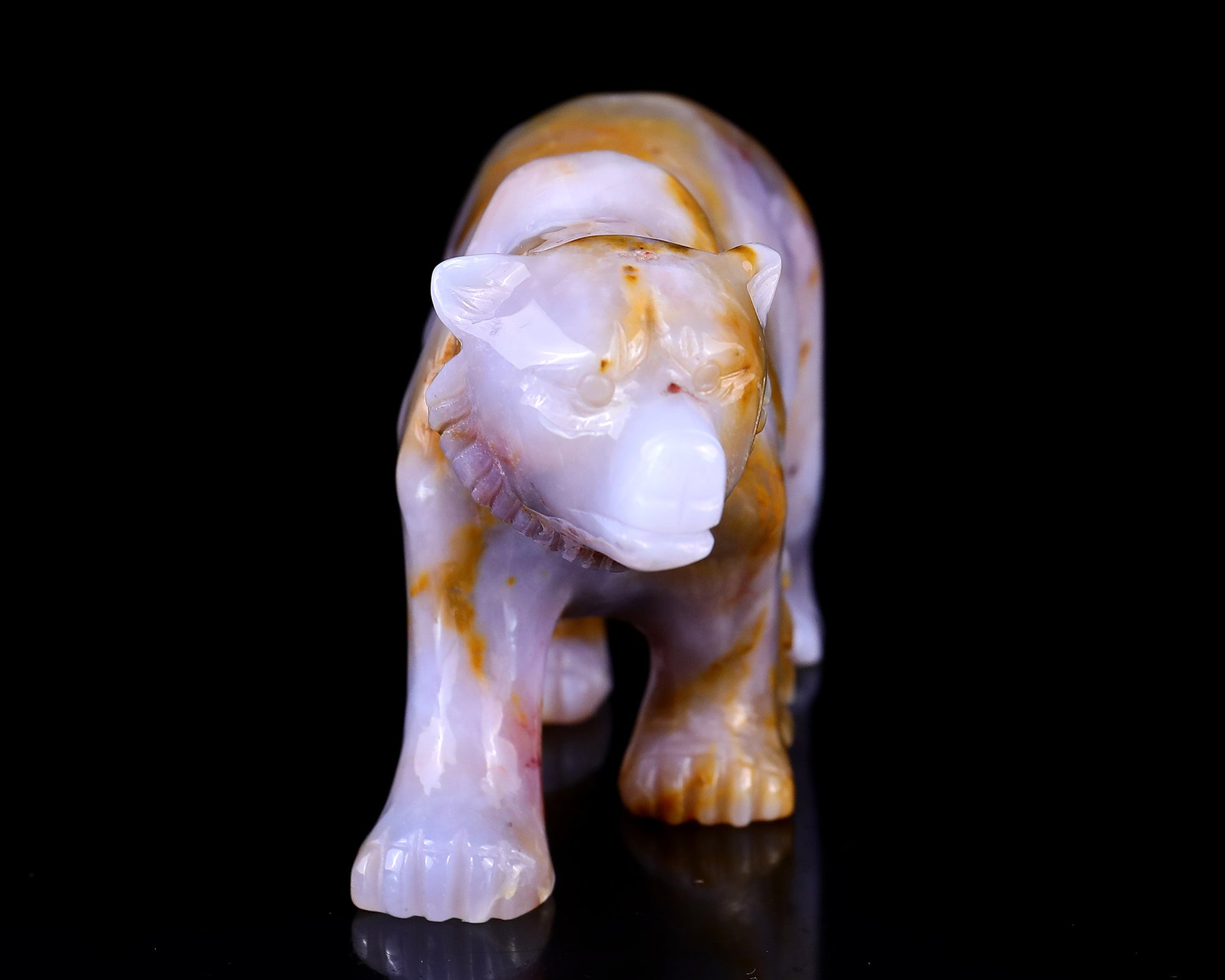 6.3" Chalcedony Hand Carved Crystal Polar Bear Sculpture Crystallumi