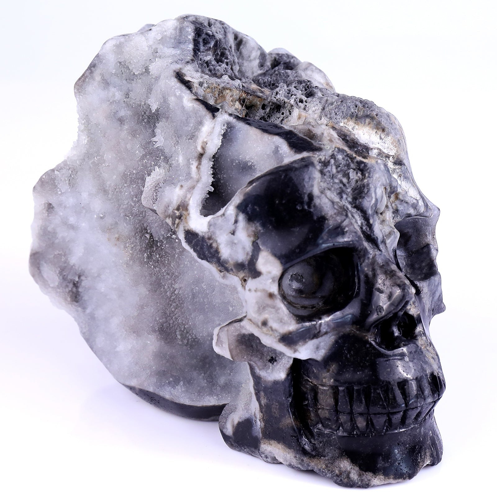 6.3" Geode Agate Hand Carved Mineral Specimen Skull Sculpture Crystallumi