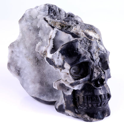 6.3" Geode Agate Hand Carved Mineral Specimen Skull Sculpture Crystallumi