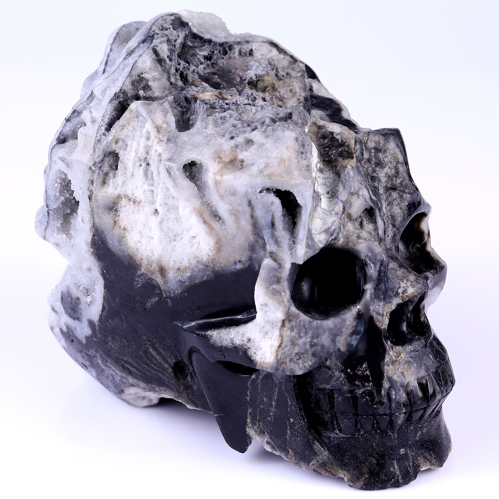 6.3" Geode Agate Hand Carved Mineral Specimen Skull Sculpture Crystallumi