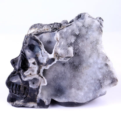 6.3" Geode Agate Hand Carved Mineral Specimen Skull Sculpture Crystallumi