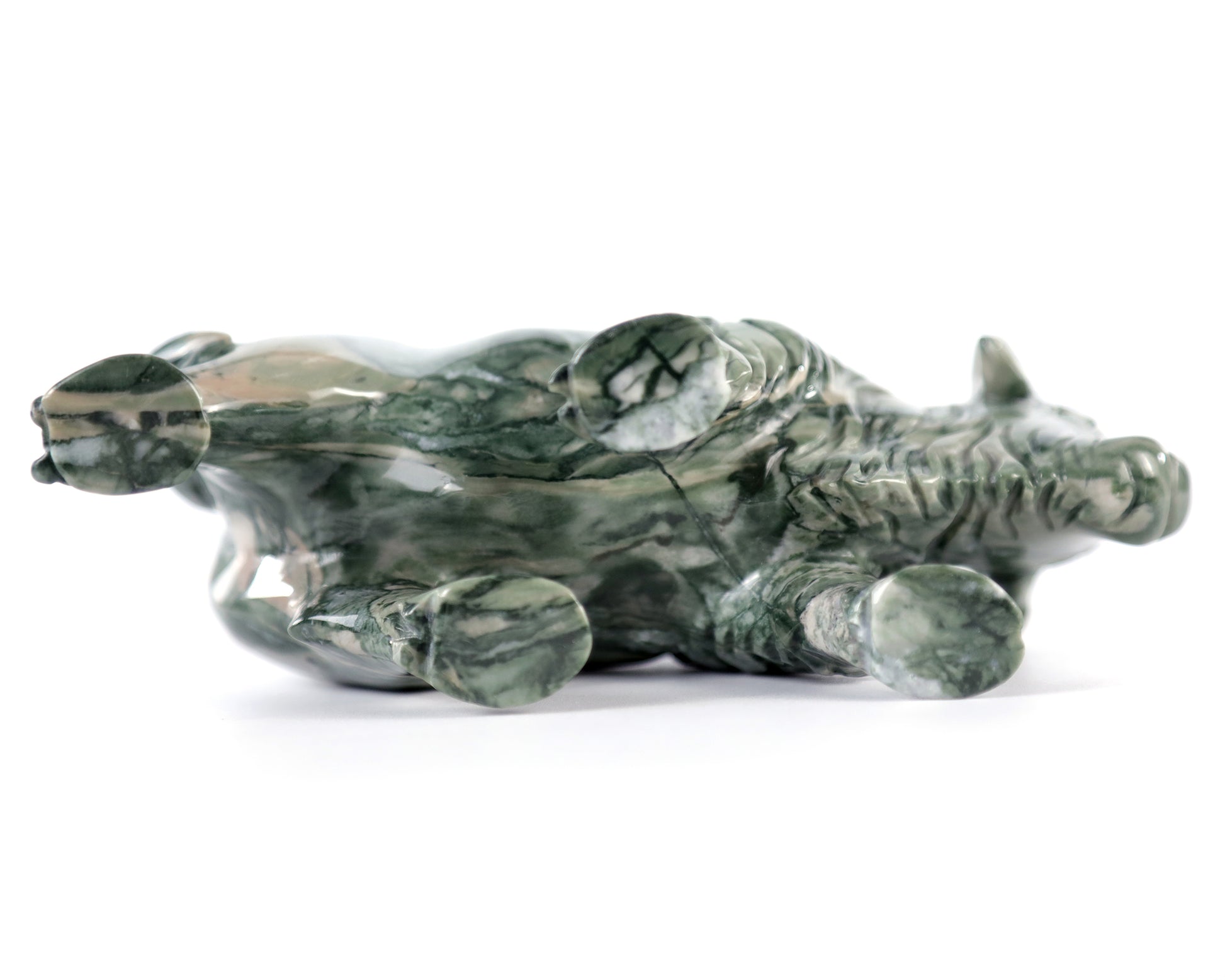 6.3" Jiulong Jade Hand Carved Crystal Cattle Sculpture Crystallumi