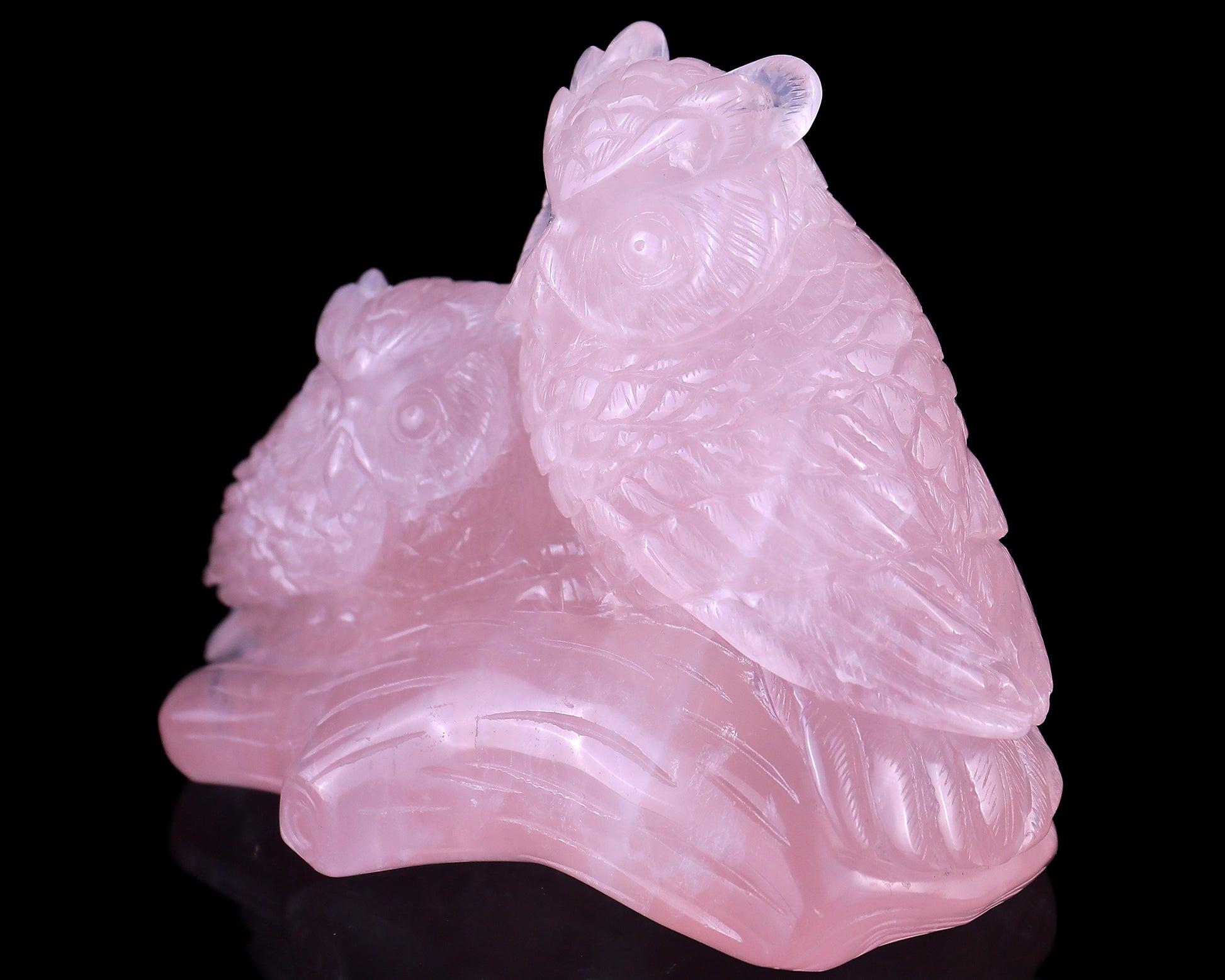 6.3" Rose Quartz Hand Carved Crystal Owls Sculpture Crystallumi