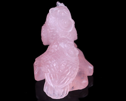 6.3" Rose Quartz Hand Carved Crystal Owls Sculpture Crystallumi