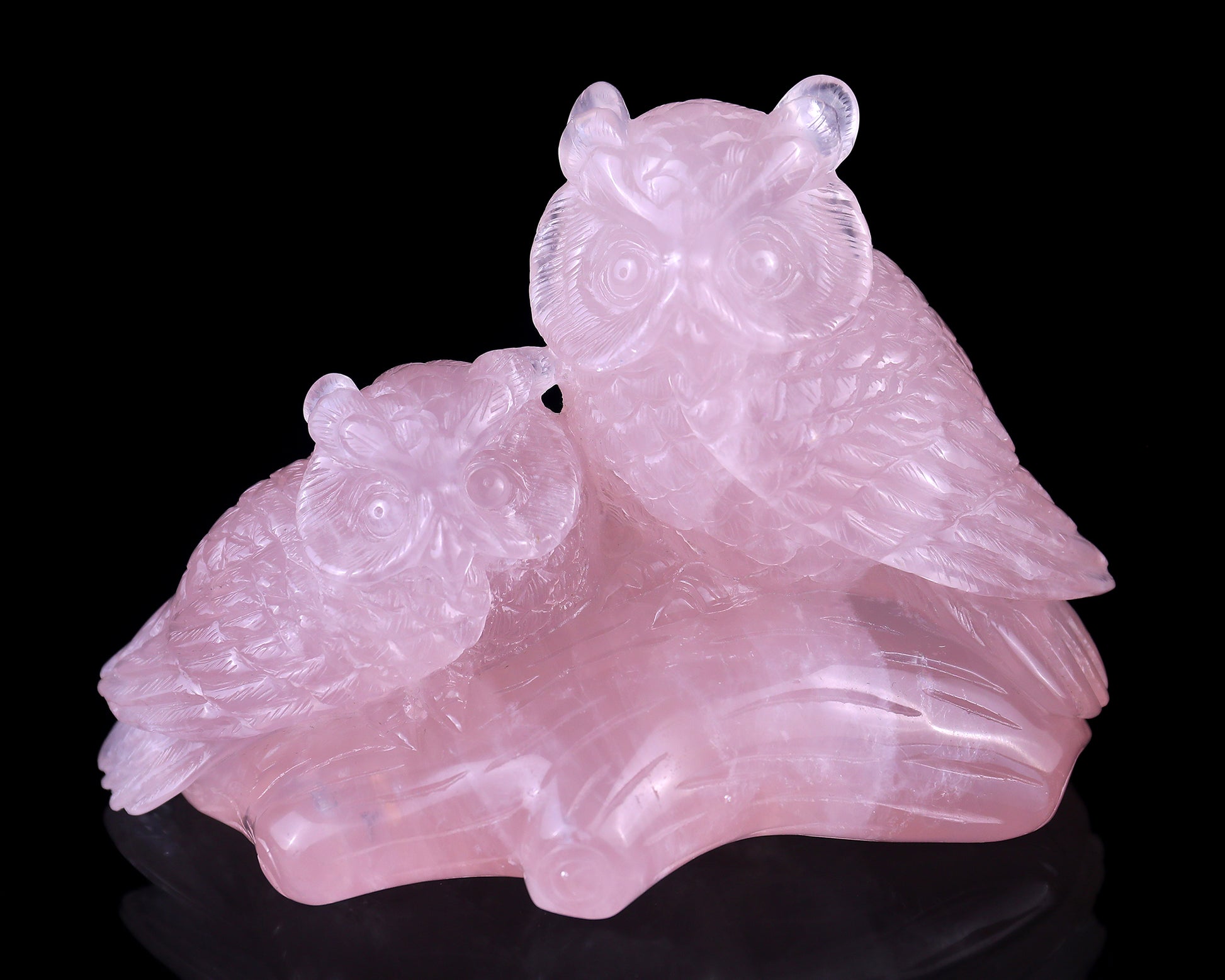 6.3" Rose Quartz Hand Carved Crystal Owls Sculpture Crystallumi