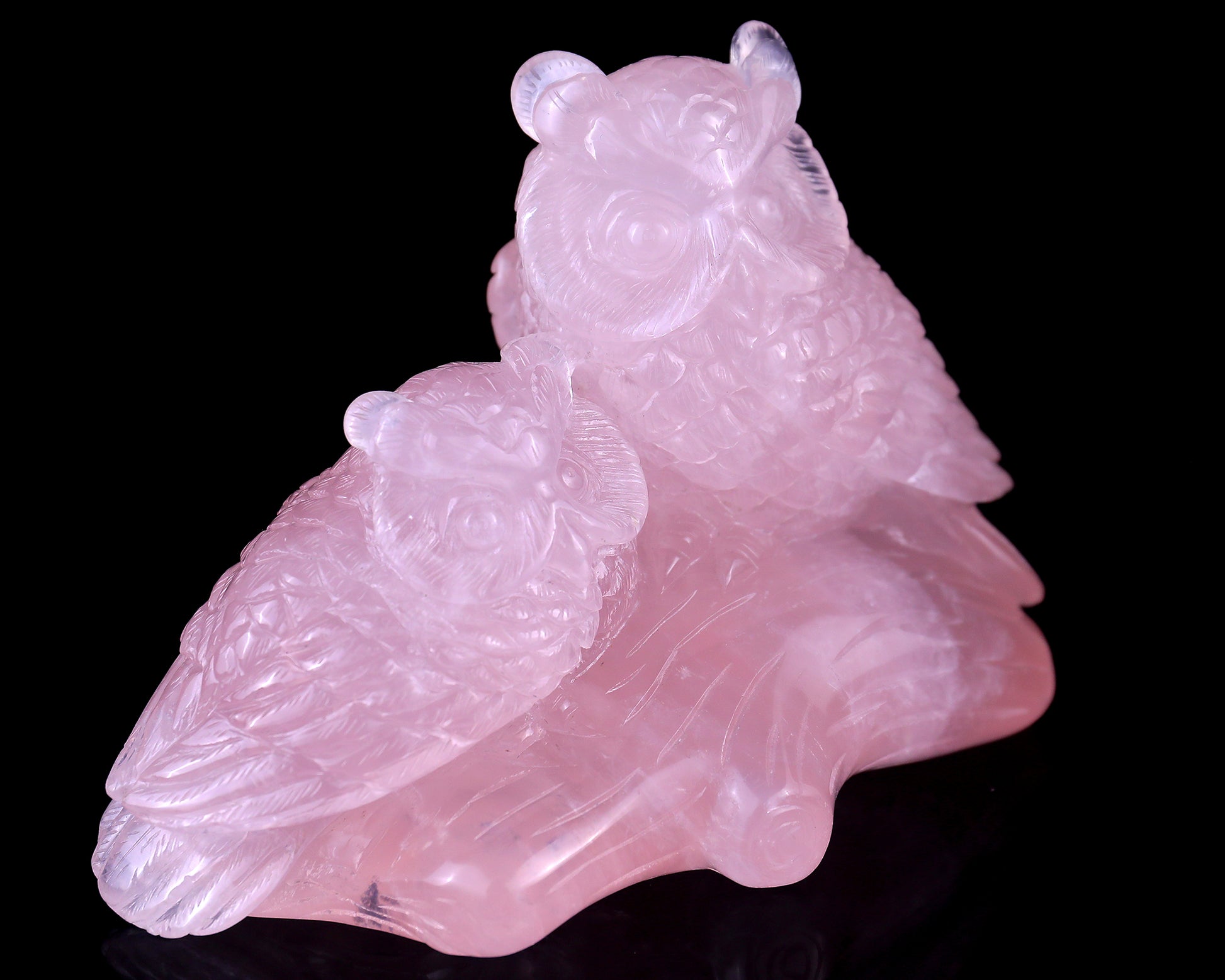 6.3" Rose Quartz Hand Carved Crystal Owls Sculpture Crystallumi