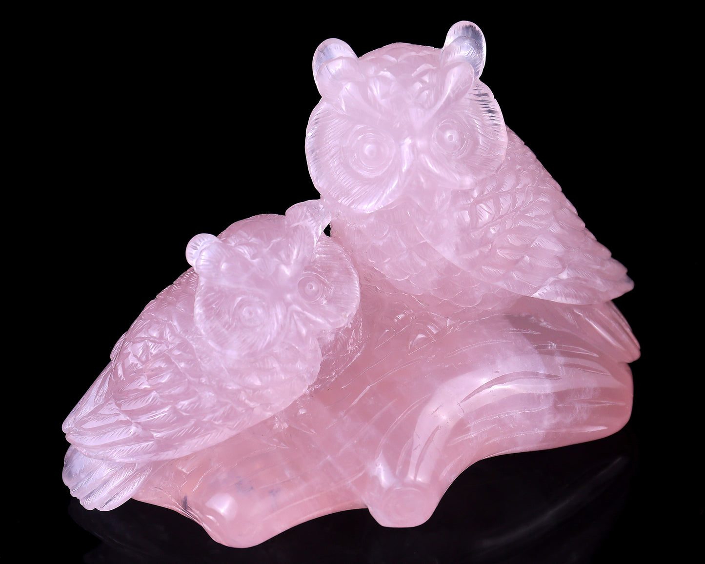 6.3" Rose Quartz Hand Carved Crystal Owls Sculpture Crystallumi