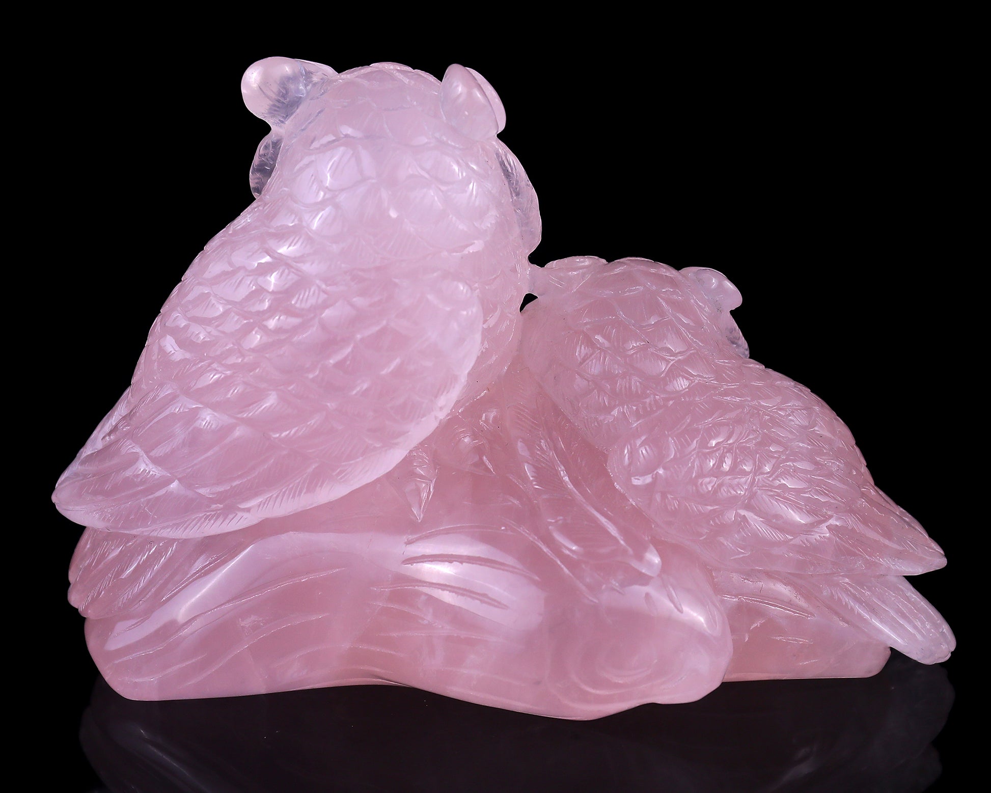 6.3" Rose Quartz Hand Carved Crystal Owls Sculpture Crystallumi