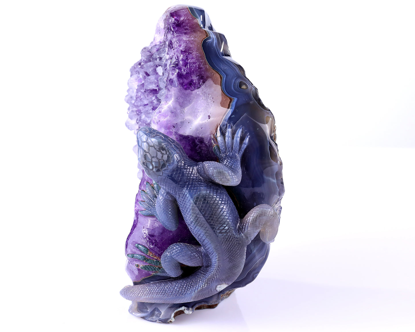 6.4" Amethyst Geode Agate Hand Carved Crystal Lizard Sculpture Crystallumi