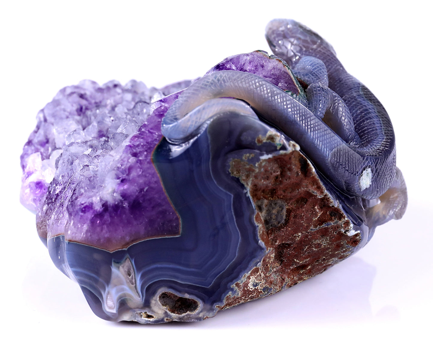 6.4" Amethyst Geode Agate Hand Carved Crystal Lizard Sculpture Crystallumi