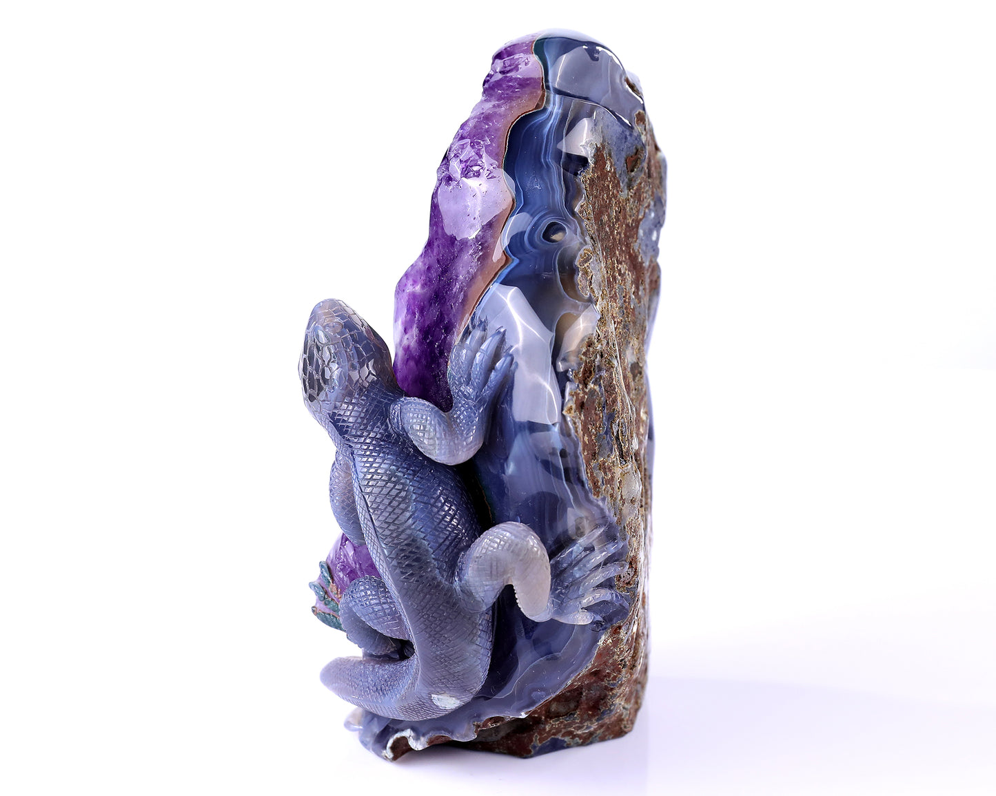 6.4" Amethyst Geode Agate Hand Carved Crystal Lizard Sculpture Crystallumi