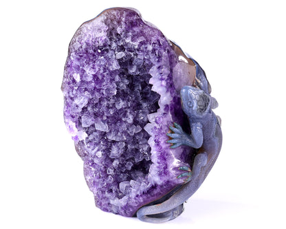 6.4" Amethyst Geode Agate Hand Carved Crystal Lizard Sculpture Crystallumi