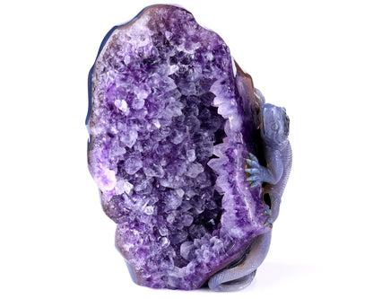 6.4" Amethyst Geode Agate Hand Carved Crystal Lizard Sculpture Crystallumi