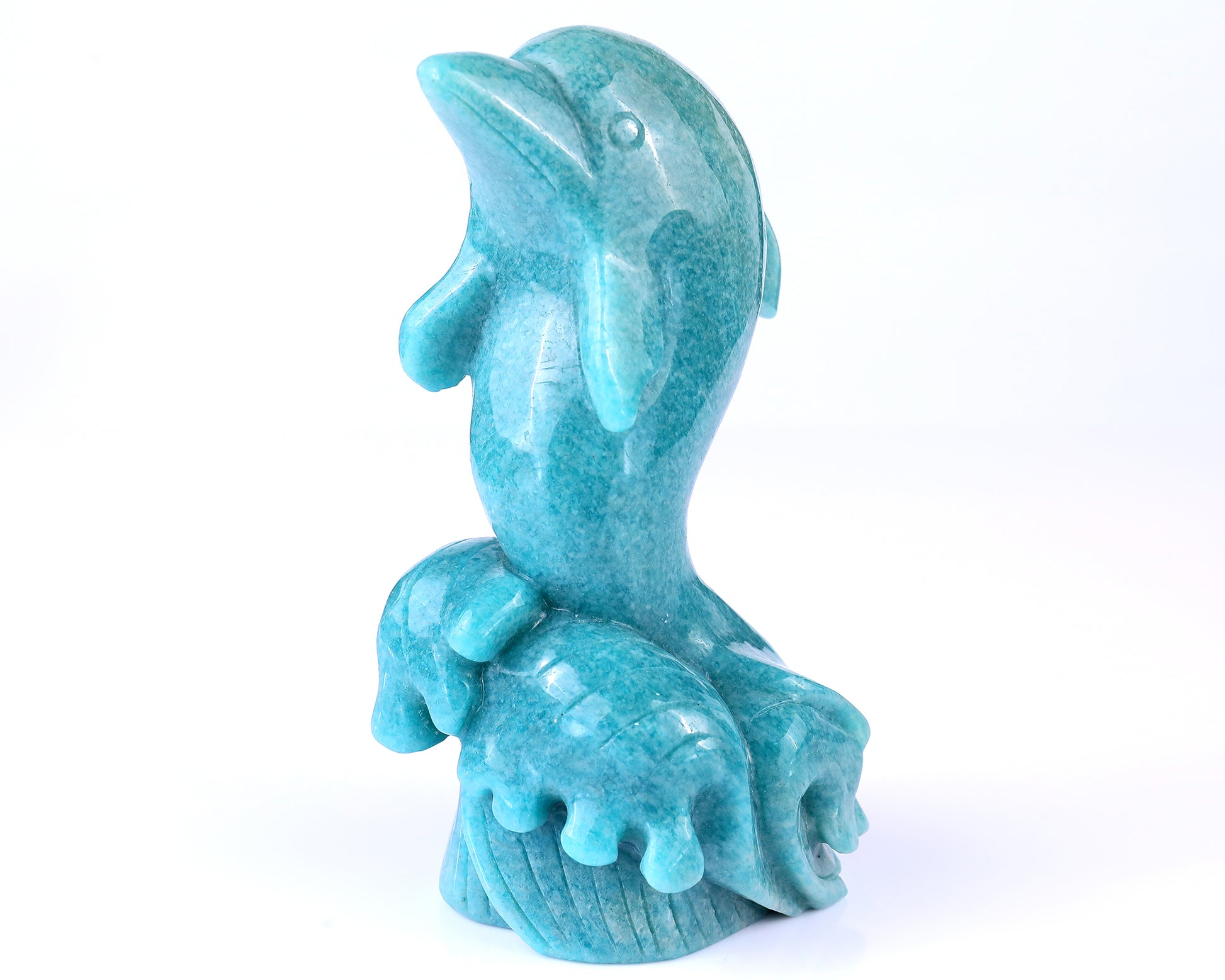 6.5" Amazonite Blue Chalcedony Hand Carved Crystal Dolphin Sculpture Crystallumi