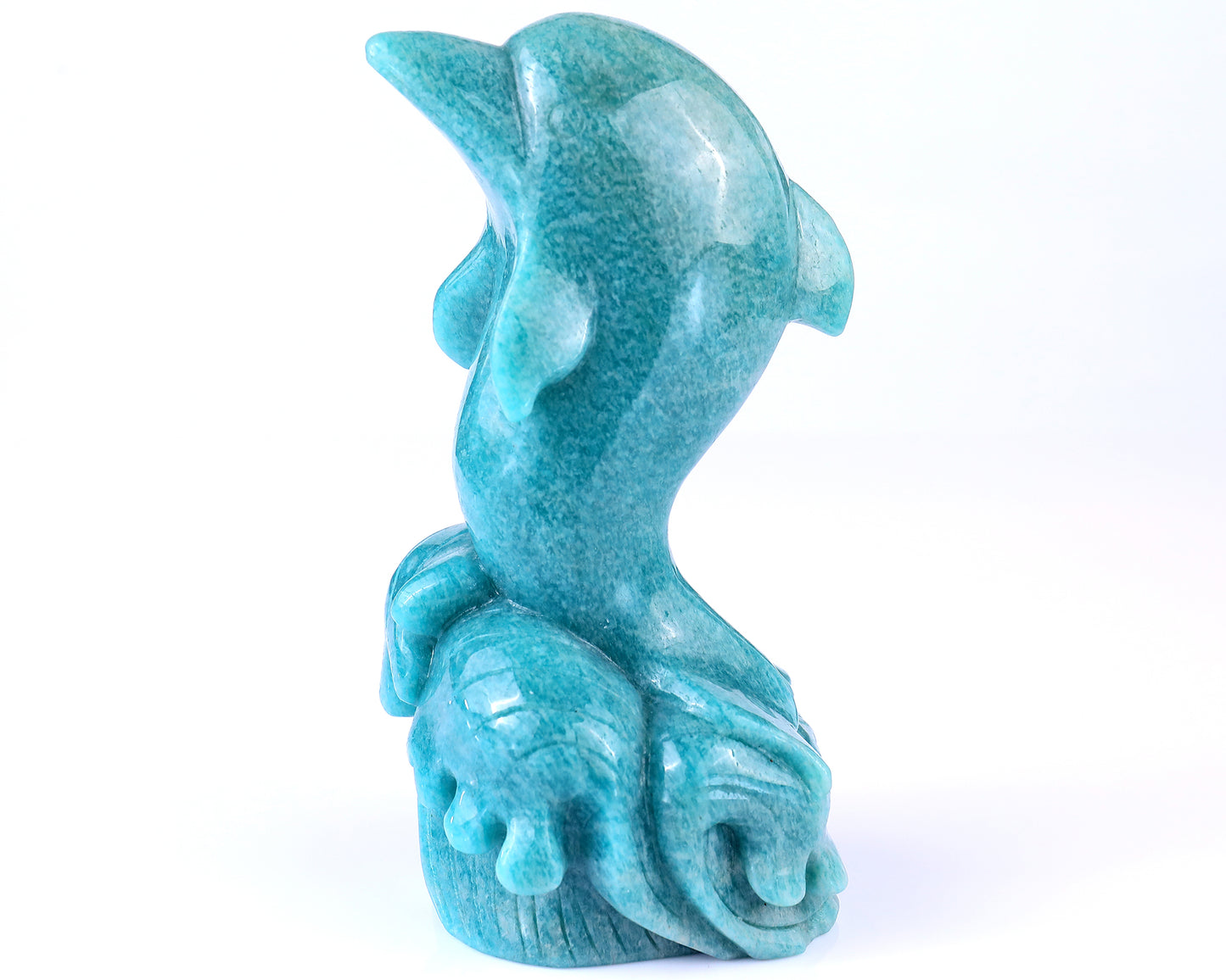 6.5" Amazonite Blue Chalcedony Hand Carved Crystal Dolphin Sculpture Crystallumi