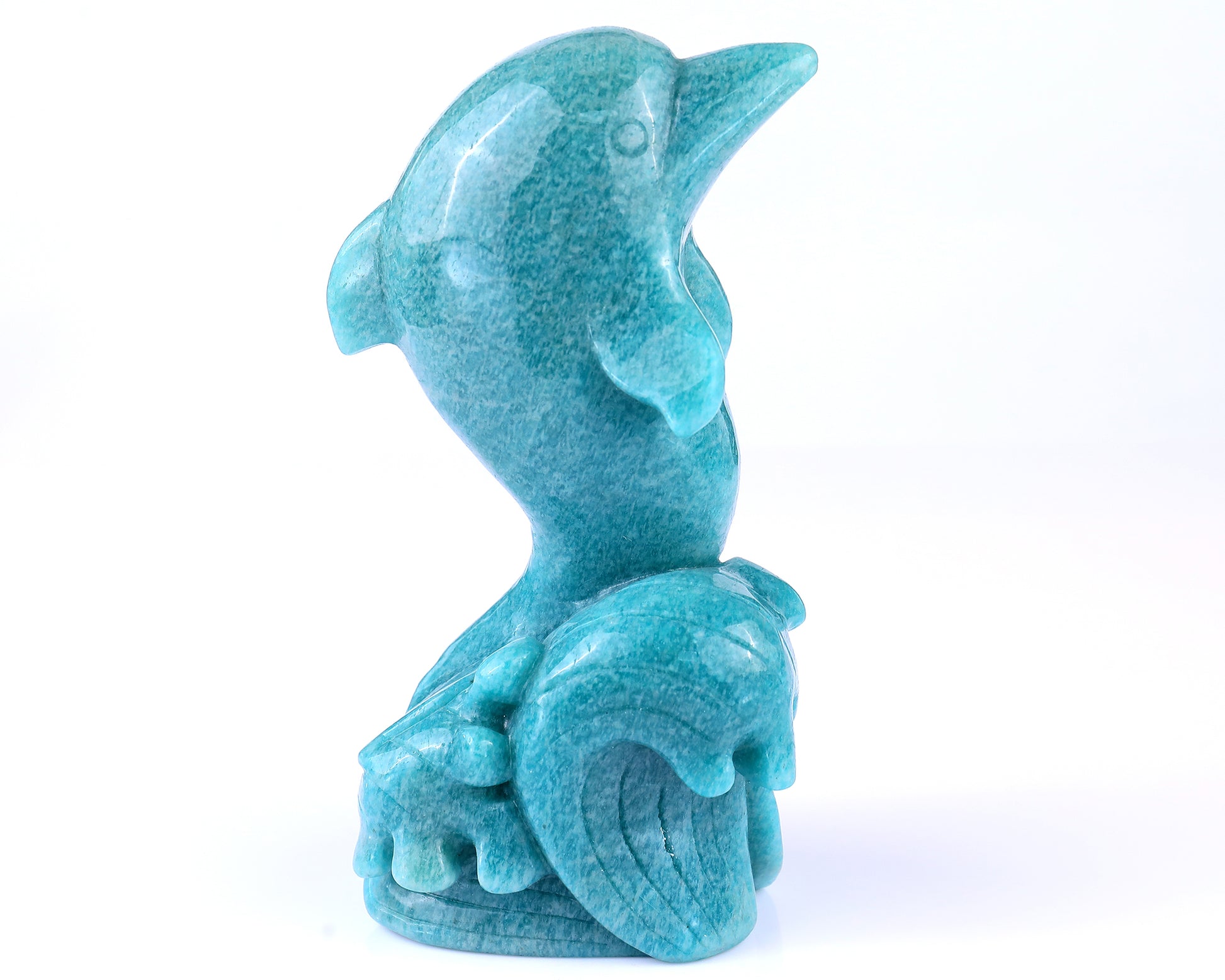 6.5" Amazonite Blue Chalcedony Hand Carved Crystal Dolphin Sculpture Crystallumi