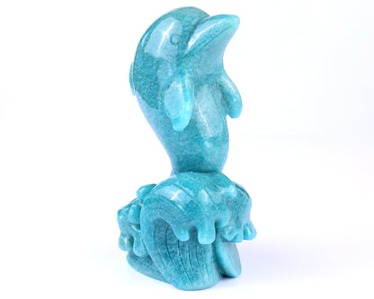 6.5" Amazonite Blue Chalcedony Hand Carved Crystal Dolphin Sculpture Crystallumi