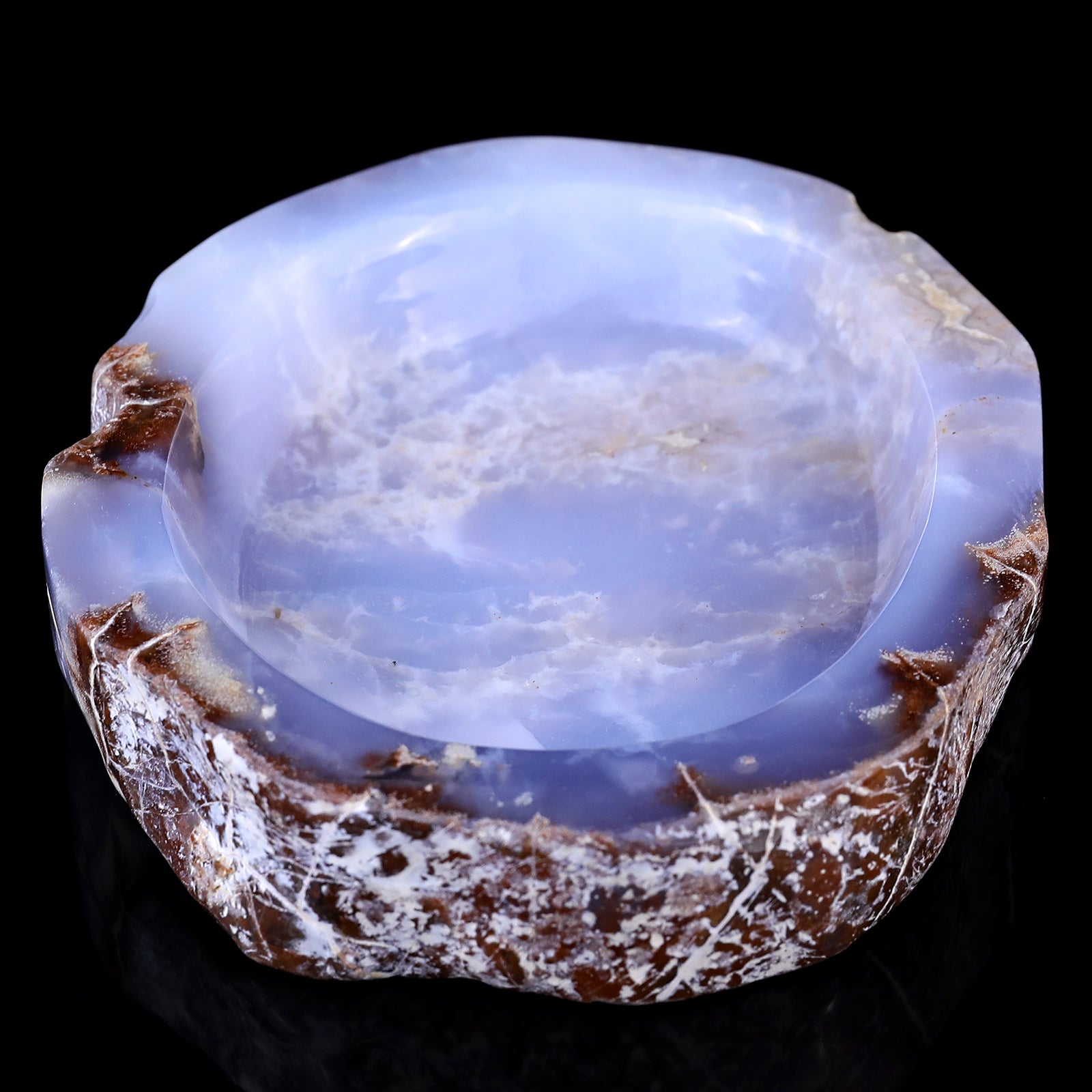 6.5" Blue Chalcedony Hand Carved Crystal Ashtray Fruit Tray Crystallumi