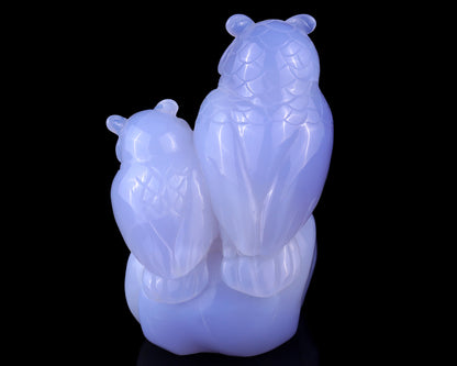 6.5" Blue Chalcedony Hand Carved Crystal Owls Sculpture Crystallumi