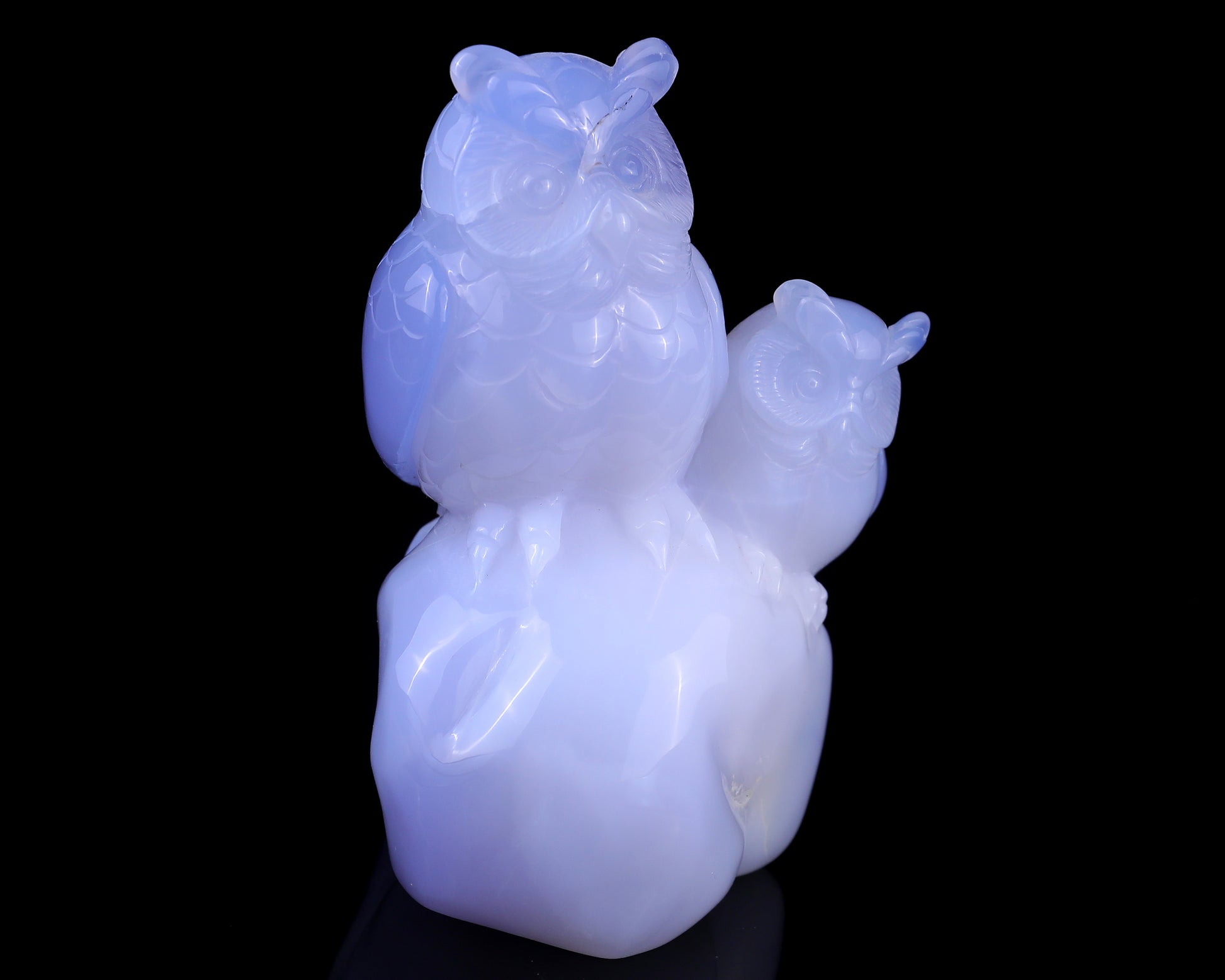 6.5" Blue Chalcedony Hand Carved Crystal Owls Sculpture Crystallumi