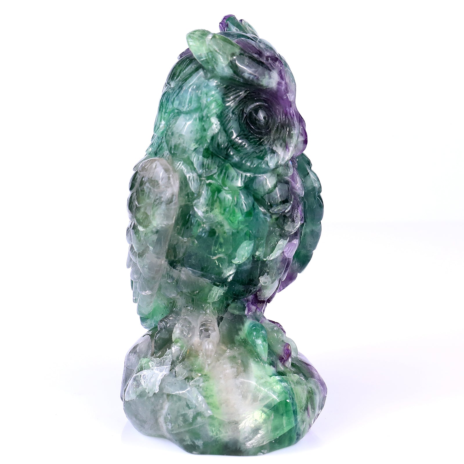 6.5" Fluorite Hand Carved Crystal Owl Sculpture Crystallumi