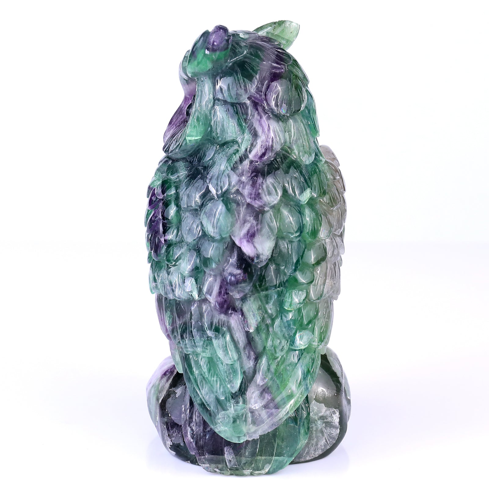 6.5" Fluorite Hand Carved Crystal Owl Sculpture Crystallumi