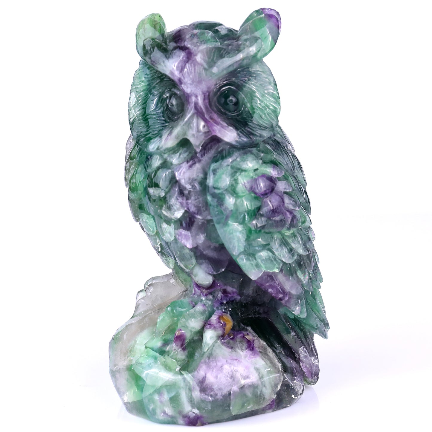 6.5" Fluorite Hand Carved Crystal Owl Sculpture Crystallumi