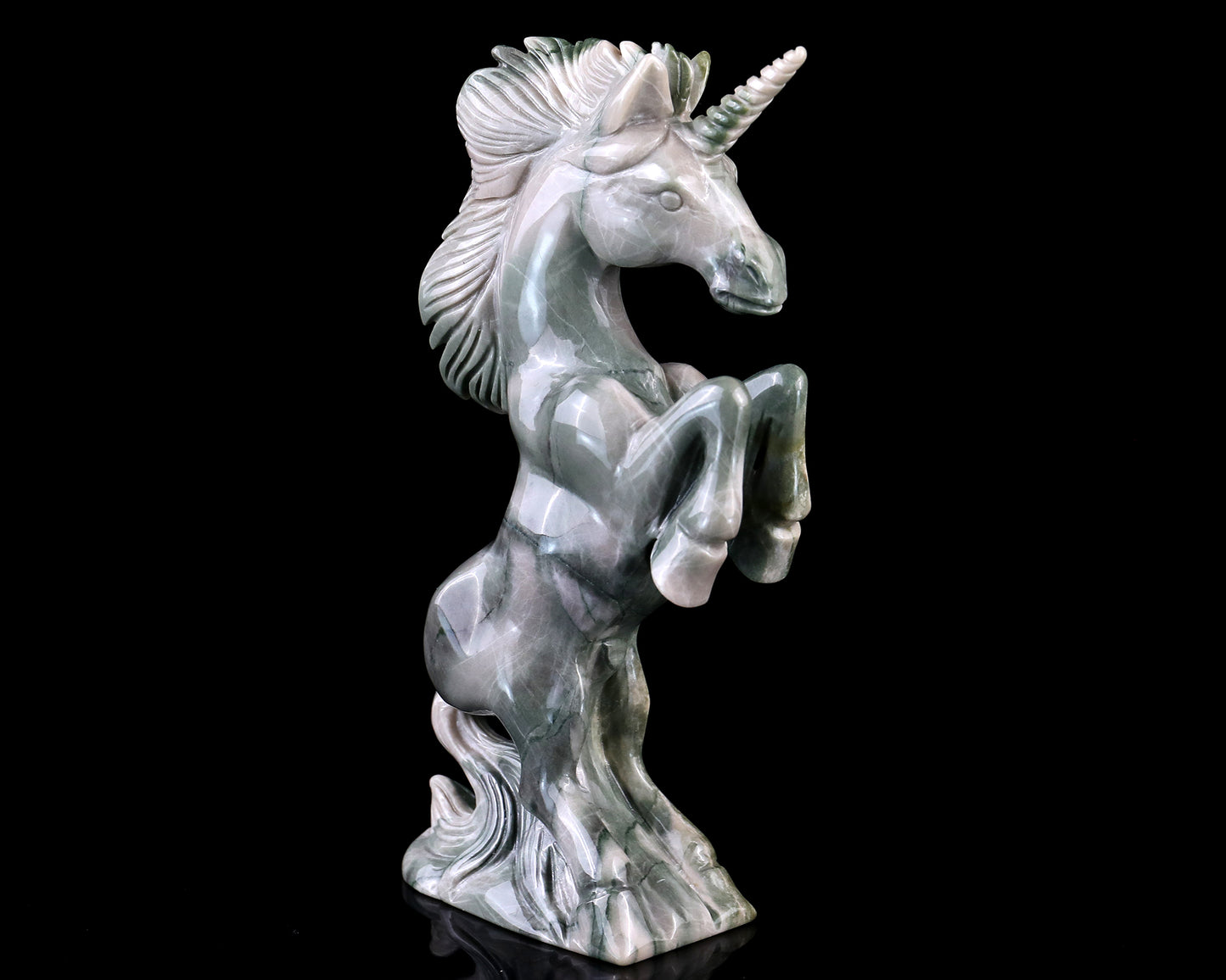 6.5" Jiulong Jade Hand Carved Crystal Unicorn Sculpture Crystallumi