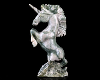 6.5" Jiulong Jade Hand Carved Crystal Unicorn Sculpture Crystallumi