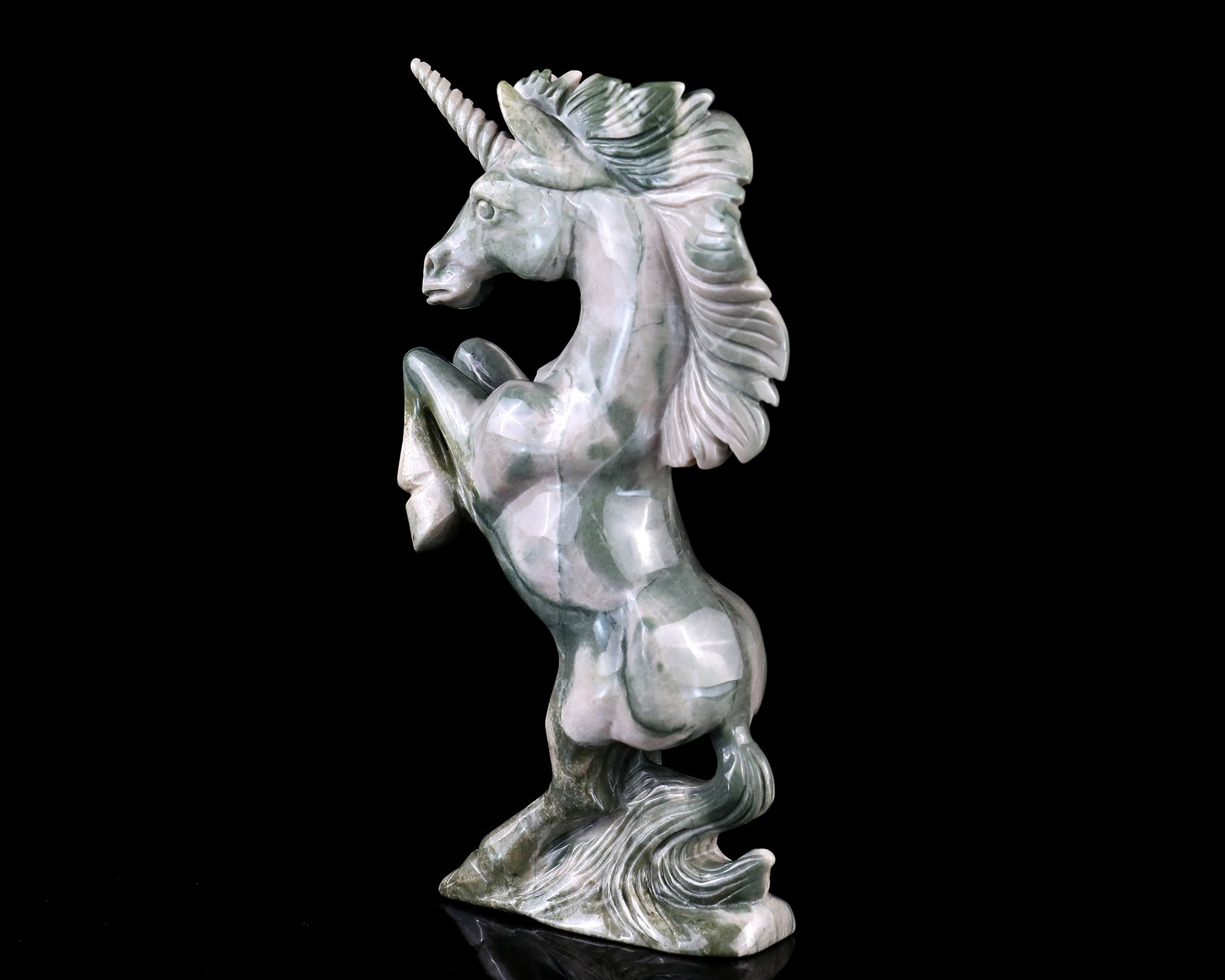 6.5" Jiulong Jade Hand Carved Crystal Unicorn Sculpture Crystallumi