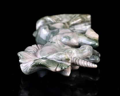 6.5" Jiulong Jade Hand Carved Crystal Unicorn Sculpture Crystallumi