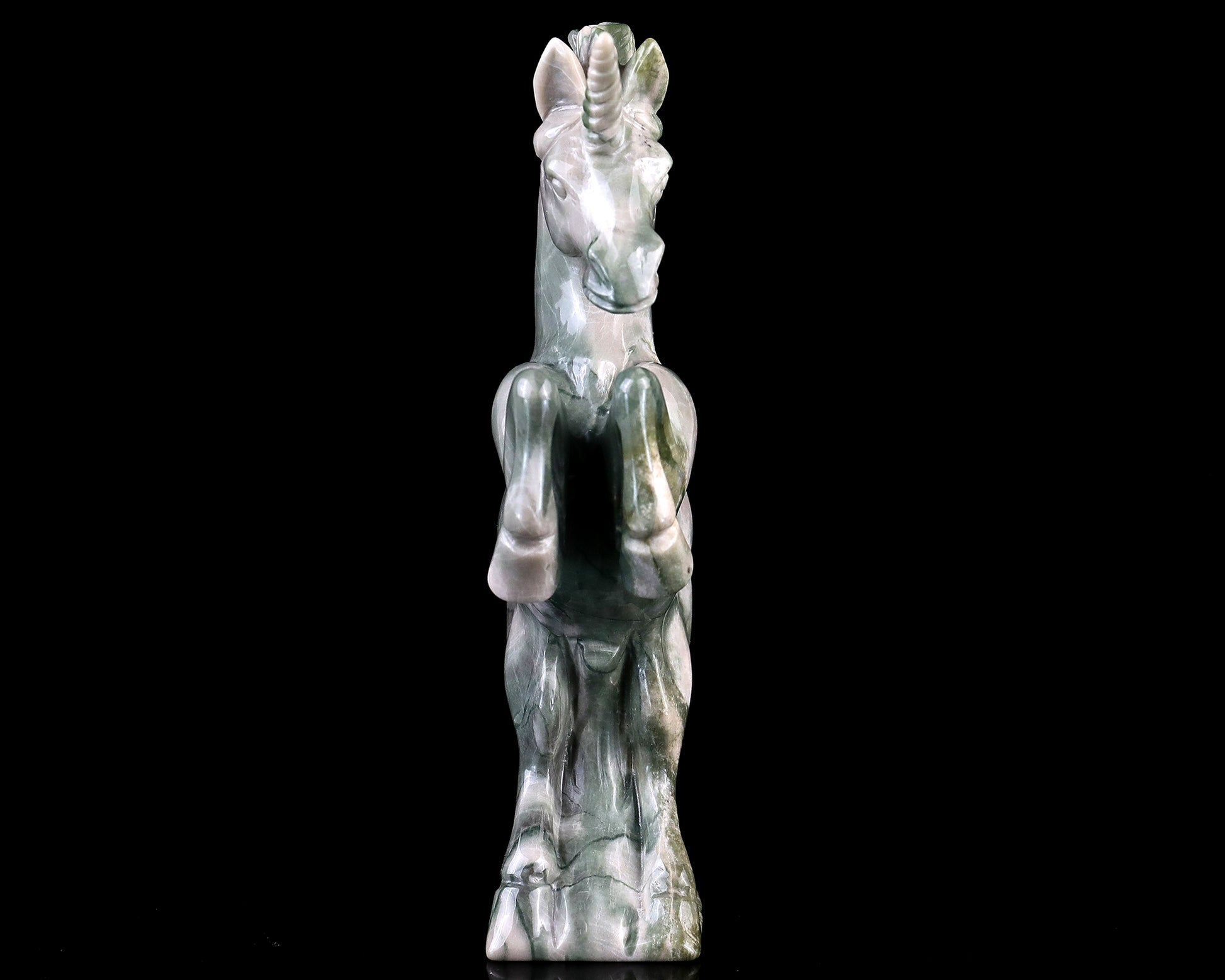 6.5" Jiulong Jade Hand Carved Crystal Unicorn Sculpture Crystallumi