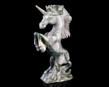 6.5" Jiulong Jade Hand Carved Crystal Unicorn Sculpture Crystallumi